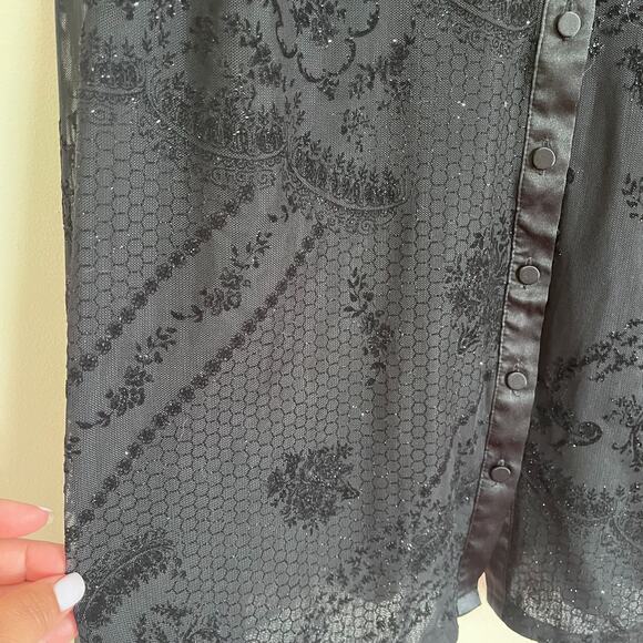 Vintage Y2K Whimsigoth Velvet Burnout Shirt 3X Black Sheer Fairy Goth Witchy - Picture 5 of 12